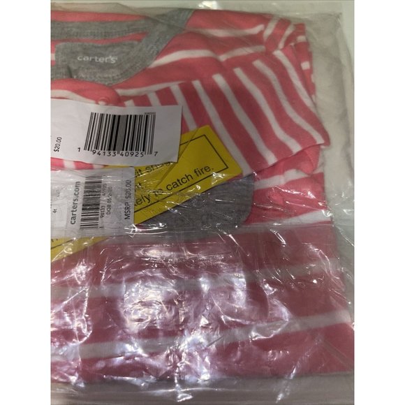 Toddler Girl 4T Carter's Pink Striped Zip Footed PJ - Picture 5 of 6